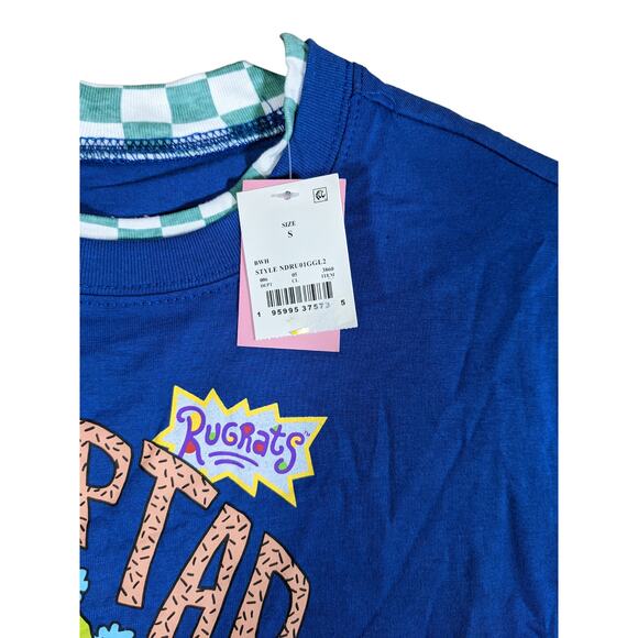 Rugrats Reptar Long Sleeve Dinosaur TShirt Nickelodeon Blue Checkered S Crew Tee - Picture 2 of 9